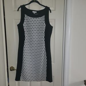 Calvin Klein Black and White Geometric Midi Dress